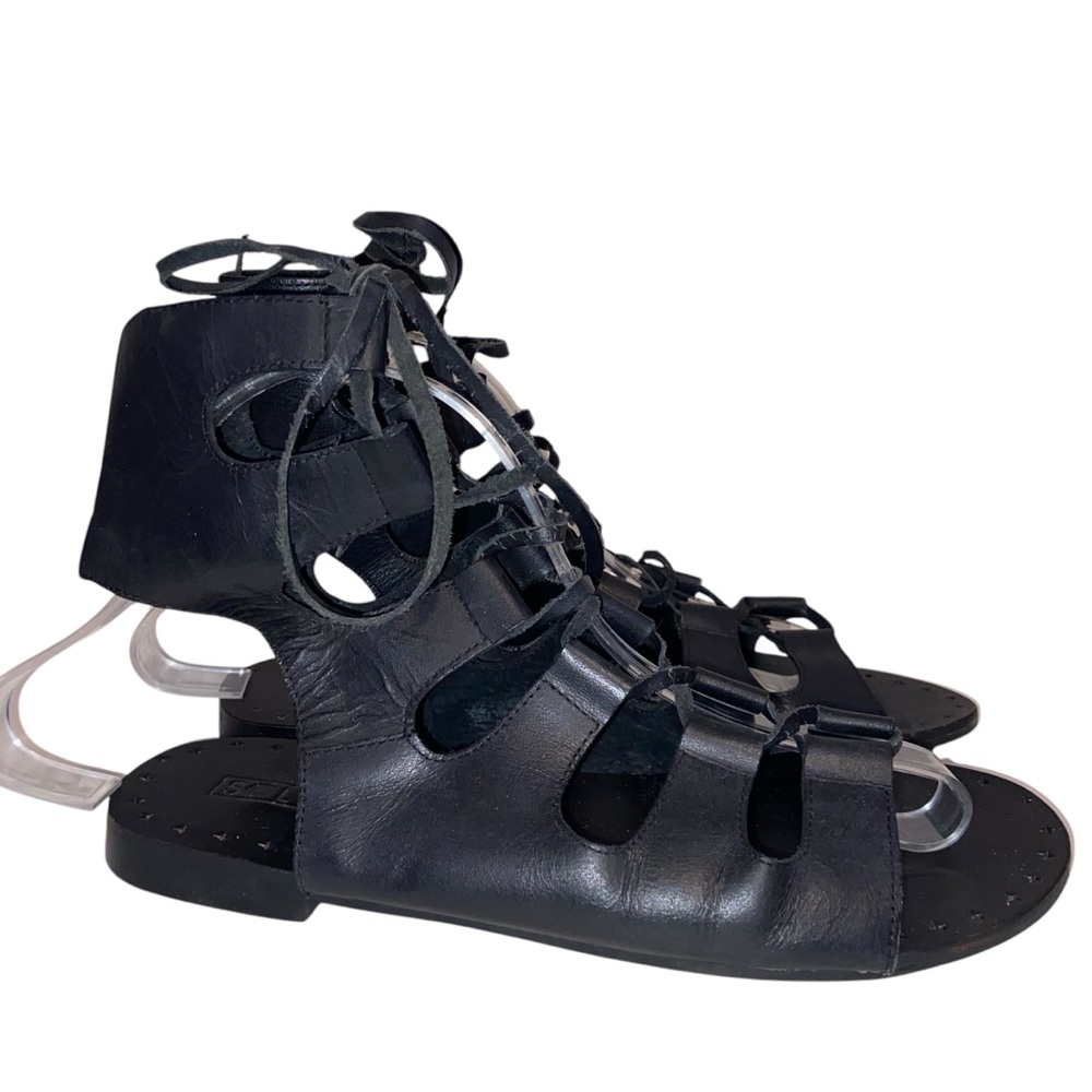 Sol Sana Sandals Womens Size US 7.5 EU 38 Black Leather Strappy Gladiator Shoes